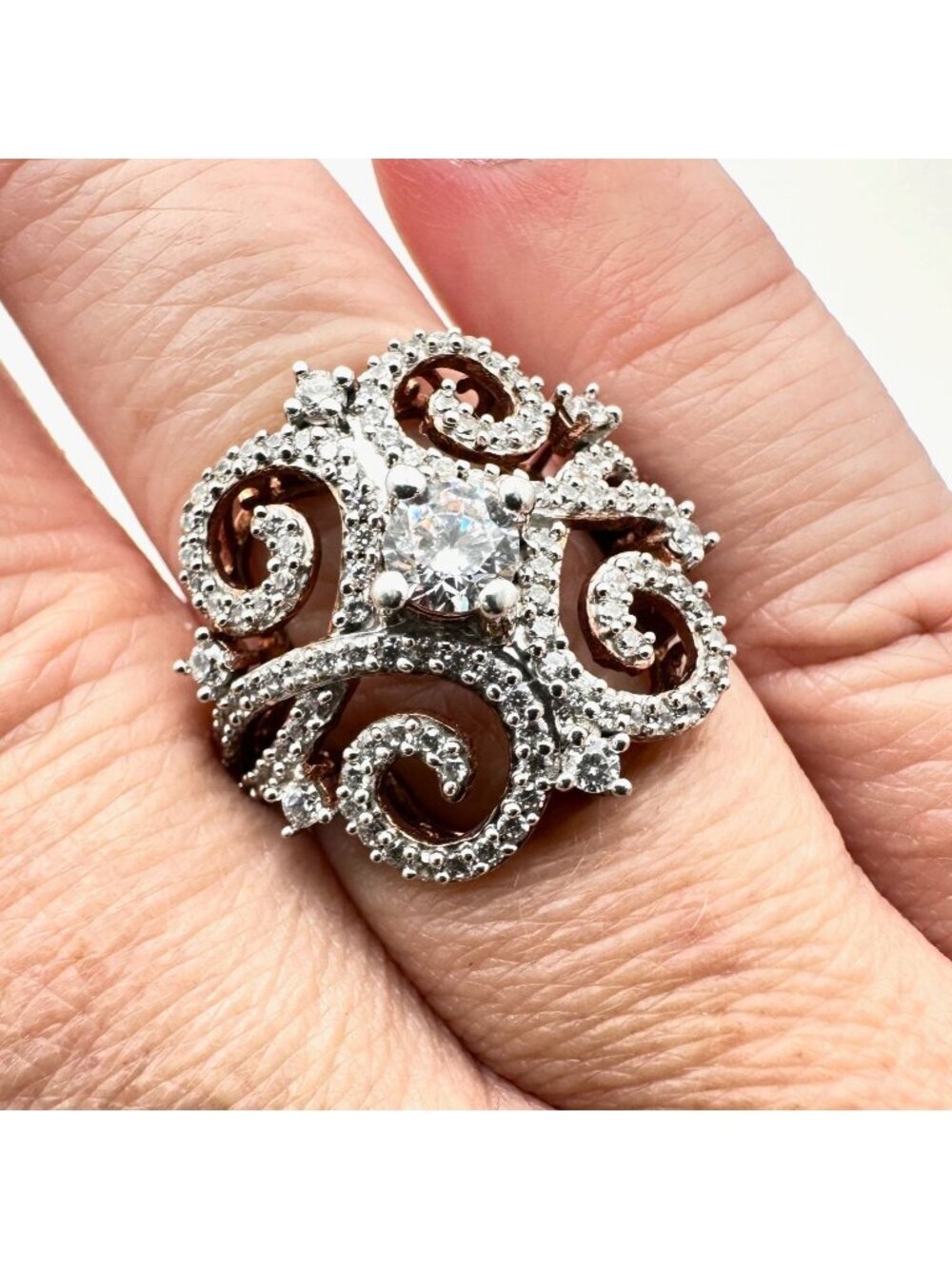 Chuck Clemency Womens Rose Gold Plate Sterling Silver Cubic Zirconia Ring Size 9